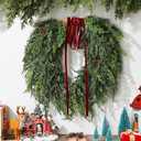 Dingion Small Norfolk Pine Christmas Wreath 11.8 in Christmas Kitchen Cabinet Norfolk Pine Wreath Mini for Front Door Artificial Farmhouse Rustic Xmas Decor for Window Fireplace