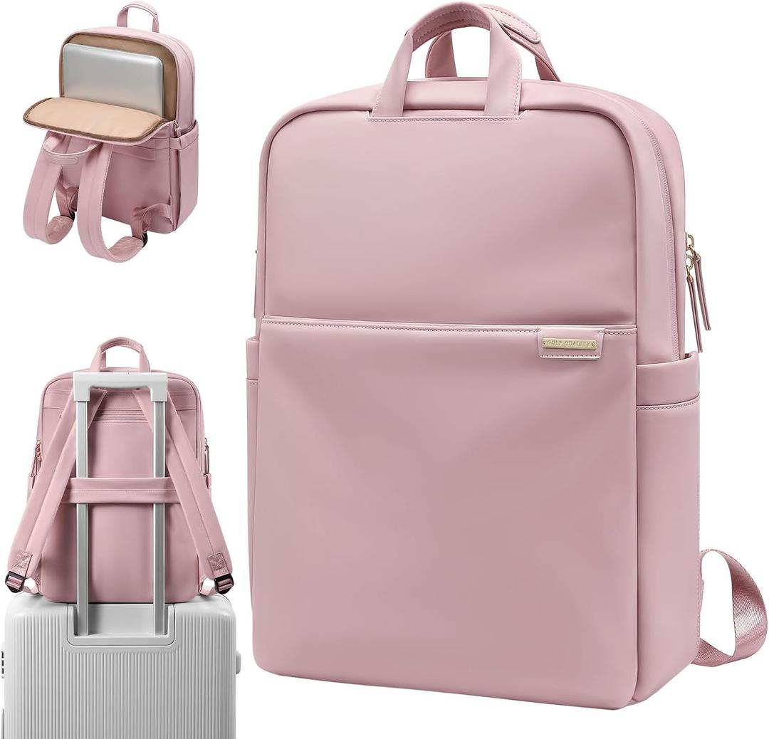 Slim Laptop Backpack for Women, Lightweight Business Backpack for Women Computer Bag Purse for Commuting, Fit 17.3 Inch, Pink