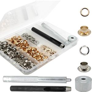 Raydodo 140 Sets Reinforced Grommet Kit, 1/4 Inch Metal Brass Eyelet Kit with 3 Pieces Grommet Tool Boot Eyelet Repair Kit and Grommets for Fabric, Tarps, Leather, Belt with Storage Box