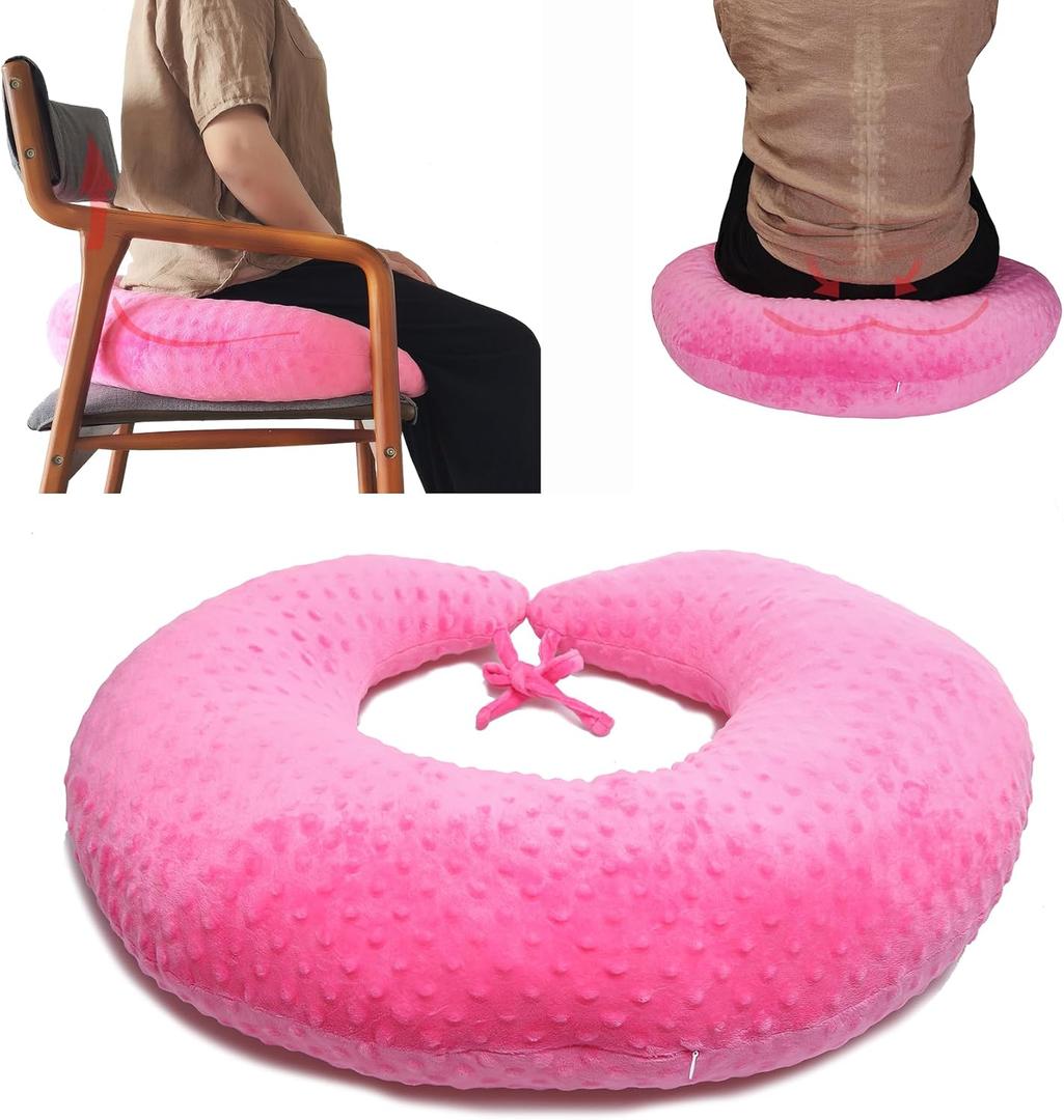 Coceyese BBL Pillow After Surgery for Butt Sleeping, Brazilian Butt Lift Pillow Post Surgery Recovery for Sitting Sleeping Driving Donut Pillow for Woman Lumbar Back Cushion Seat Foam (Pink Dot)