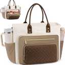 LOVEVOOK Teacher Tote Bag for Women Work, Laptop Bag With Large Cup Holder, Nurse Bags Professional Briefcase Business Computer Purses Handbag Gifts,Khaki-Beige-Coffee,15.6 Inch