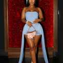 Sexy Mesh Sheer Y2k Tube Mini Dress for Women Date Night (Blue, M)