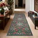 GarveeHome Green Vintage Floral 2x6 Runner Rug Washable Kitchen Rugs Non Slip Boho Long Rug for Hallways Bedroom Entryway Bathroom Mat with Rubber Back