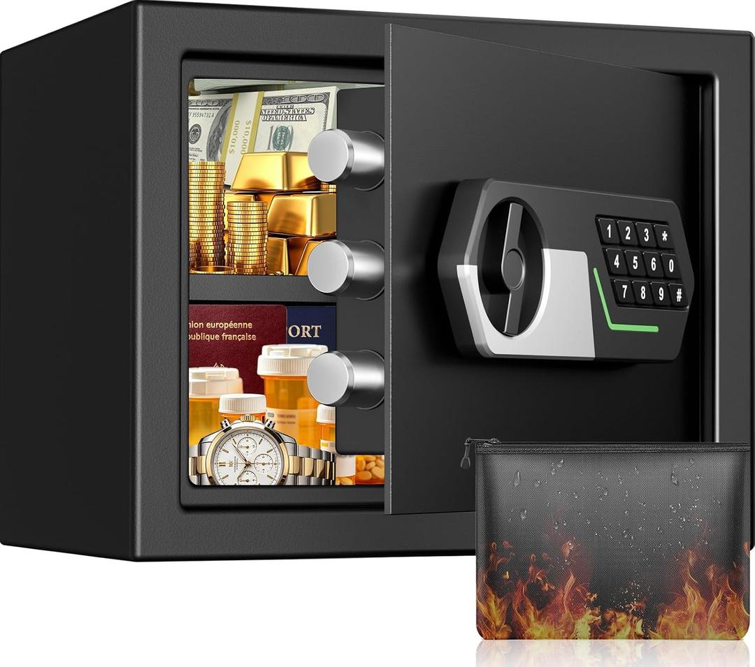 1.2 Cub Small Safe for Home Use, Digital Security Safe Box with Electronic Keypad Key, Fireproof Bag and Removable Shelf, Document Safe for Money Jewelry Valuables