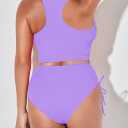 Pink Queen Women Racerback Ruched Crop Top High Waisted Bikini Sets 2 Piece Swimsuit Bathing Suit 2026 (Purple, L)