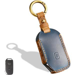 5-Button Leather Key Fob Cover, Compatible with Kia Cerato Ceed Forte NIRO Sorento Seltos Sportage Soul Telluride Keyless Entry Remote Smart Key, No Screw Design Retro Key Protector(Blue)