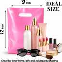 100PCS Pink Plastic Bags with Handles 9x12 Small Shopping Bags for Small Business,Retail,Merchandise, Crafts & Market Use