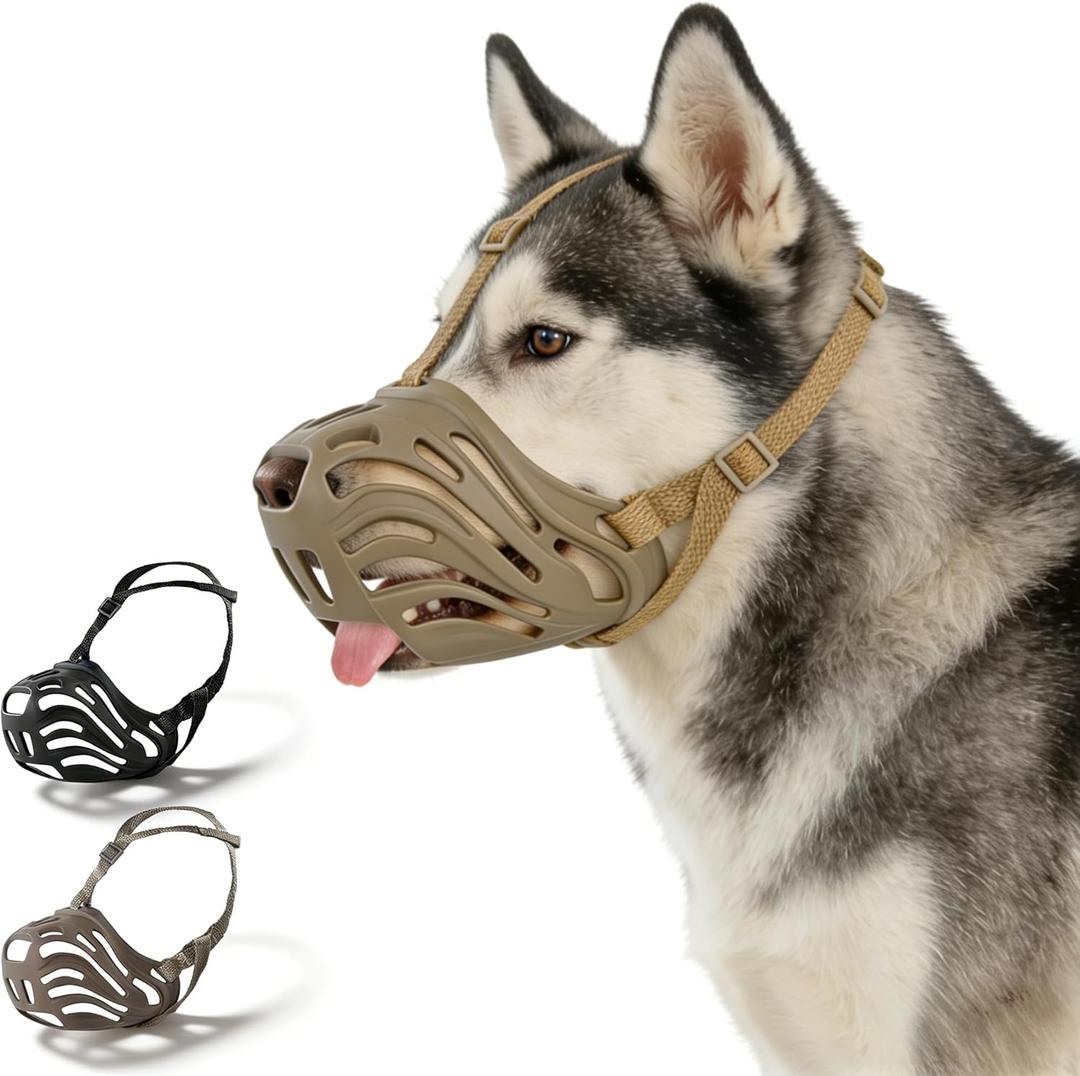 Dog Muzzle, Silicone Dog Muzzle, Durable, Breathable, Anti Bite, Anti Barking, Allow for Drinking Water, Adjustable Strap, Suitable for Small to Large Dogs (Coffee, L)