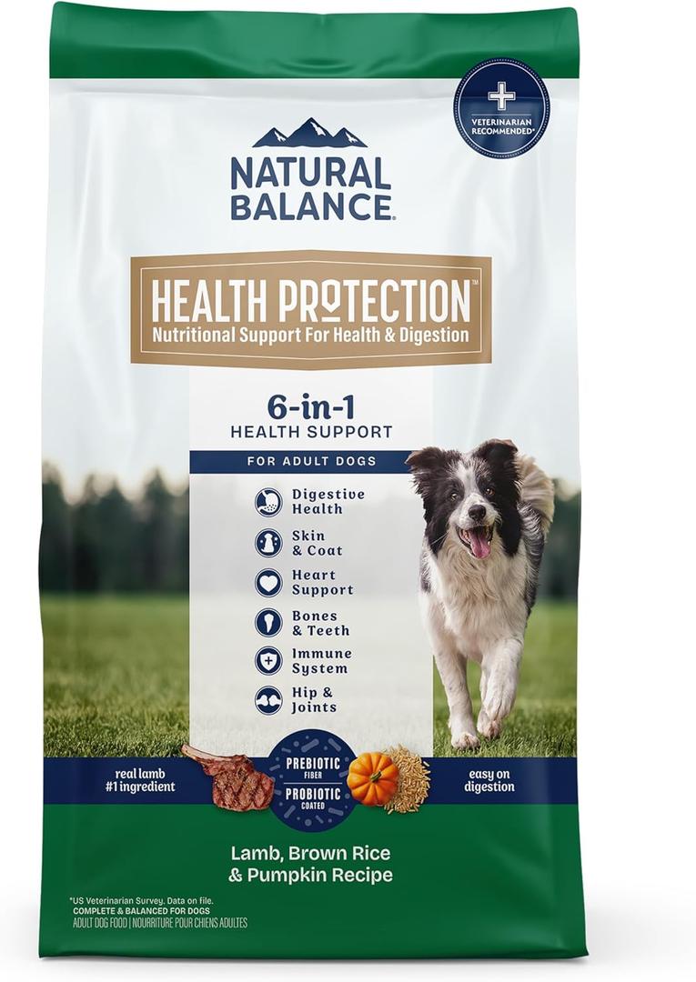 Natural Balance Health Protection Dry Dog Food  Whole Body Health, Easy on Digestion Dog Food Made with Lamb, Brown Rice & Pumpkin for Dogs - 4lbs. (EXP 03/17/27)