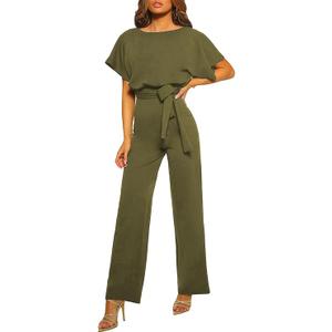 Happy Sailed Womens Loose Short Sleeve Belted Wide Leg Pant Romper Jumpsuit Business Casual One Piece Outfits (X-Large)