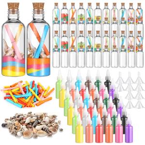 Libima 45 Pcs DIY Sand Art and Craft Kit Include Plastic Sand Art Bottles with Cork Stopper Colorful Sands Message Papers Seashells Funnels DIY Crafts Wedding Party Favors