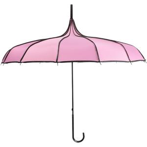 ThreeH Pagoda Umbrella Vintage Bridal Parasol Windproof 16 Ribs Leather Hooked Handle Rain Sun Umbrella (Pink)