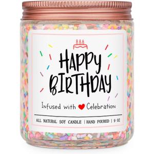 Homsolver Happy Birthday Gifts for Women Unique, Vanilla Cream Scent with Sprinkles Candy Birthday Candles for Her, Handmade Aromatherapy Candle Decor