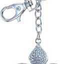 Aqua79 Fleur De Lis Keychain - Silver 3D Sparkling Charm Rhinestones Fashionable Stylish Metal Alloy Durable Key Ring Bling Crystal Jewelry Accessory with Clasp