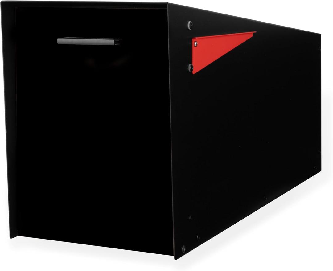 Ilyapa Modern Angle Design Post Mount Modern Mailbox - Black Exterior Powder Coated Steel Heavy Duty Curbside Welded Mail Box, All Weather Durable & Corrosion Resistant, Stainless Steel Hinges (Black / Black (Angled))