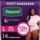Depend Night Defense Adult Diapers, Incontinence & Postpartum Bladder Leak Underwear for Women, Disposable, Overnight, Large, Blush, 14 Count