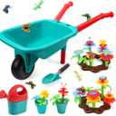 CUTE STONE Kids Gardening Tool Set, Garden Toys with Wheelbarrow, Watering Can, Shovel, Flower Garden Building Toy, Pretend Play Outdoor Indoor Activities Stem Toy Gifts for Boys Girls