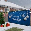 71x43 Inch Merry Christmas Banner Outdoor Decoration Blue Background Holiday, Christmas Party Yard Porch Wall Dcor
