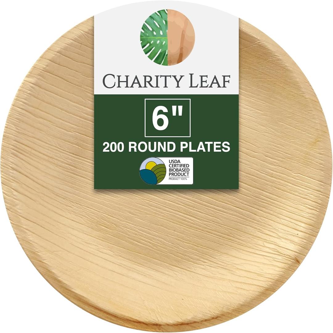Disposable Bamboo 6" Round Plates (200 pieces) Bamboo Serving Platters, Disposable Boards, Eco-Friendly Dinnerware For Weddings, Catering, Events