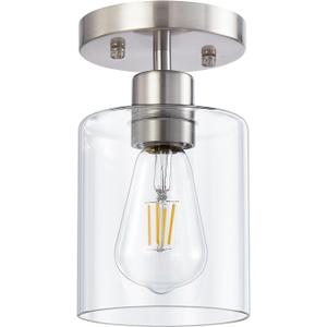1 Light Semi Flush Mount Ceiling Light, Brushed Nickel Ceiling Light Fixtures, Modern Light Fixtures Ceiling Mount, Ceiling Lights with Glass Shade for Hallway Kitchen Foyer Porch Bedroom-1pack