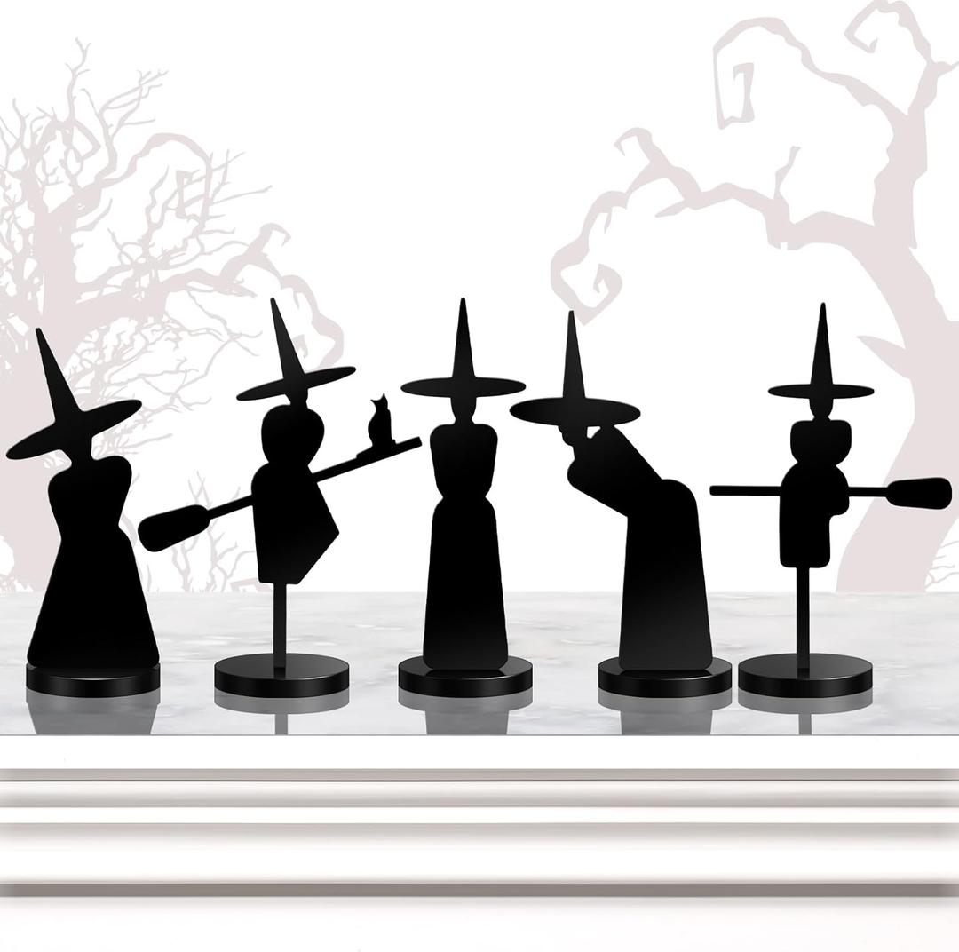 5 Pcs Halloween Decorations Indoor Halloween Witch Figurines Set Black Metal Halloween Witches Decor Stylish Witch Scene Figurine Standing Decor for Witch Sabbath Home Table Shelf