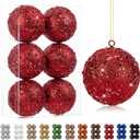 6 Pcs 4 Inch Christmas Tree Tinsel Ornaments for Tree Glitter Sequin Hanging Ornaments Christmas Tinsel Balls Decorations Shatterproof for Xmas Party Holiday Decor Red
