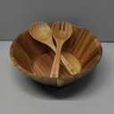 Wooden Salad Bowl, 12'' Acacia Wood Large Salad Bowl Set Big Salad Serving Bowl with Serving Utensils (Set of 3)