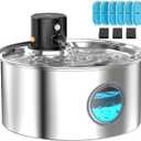 Cat Water Fountain Battery Powered: Cordless Cat Fountain Wireless - Rechargeable Pet Water Fountain Stainless Steel - 108oz/3.2L Automatic Kitty Water Fountain with Motion Sensor - 9 Filters