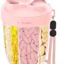 Large Pill Organizer,Supplement Organizer for 7 Different Vitamins,Pill Dispenser with Anti-Mixing Design,Easy to Retrieve Meds,Includes 20 Pcs Labels,BPA-Free Travel Pill Organizer(Pink)