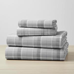 Mellanni Flannel Bed Sheet Set - 4 Piece Luxury 100% Heavyweight 180GSM Cotton - Cozy, Soft & Breathable - Deep Pockets with All-Around Elastic - Warm & Comfortable (Queen, Light Gray Plaid)