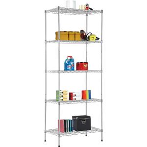 BestOffice | 5-Tier Wire Storage Shelves | 14x24x60 | Chrome | with Adjustable Racks | Heavy-Duty Metal Shelf, Holds Upto 750 lbs | No-Tool Assembly | Ideal for Home & Garage Shelving, Chrome 