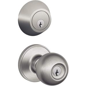 Single Cylinder Deadbolt and Keyed Entry Corona Knob in Satin Stainless Steel