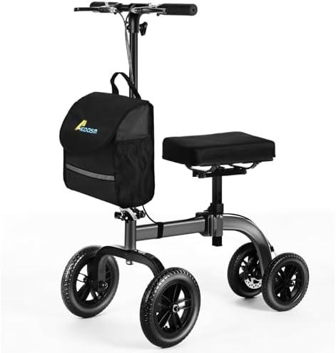 Collapsible All Terrain Knee Scooter for Adults for Foot Surgery, Adjustable Knee Walker Cart Scooters with Basket, Clearance Knee Crutchs Alternative for Broken Leg Ankle Injuries, Dual Brakes, Grey