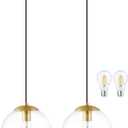 KoKo&Yukina 8" Clear Glass Pendant Lights Kitchen Island 2 Pack Modern Globe Pendant Light Mid-Century Modern Gold Pendant Light Fixtures for Dining Room Bedroom Entryway Hallway (Bulb Included), 8 inch - standard
