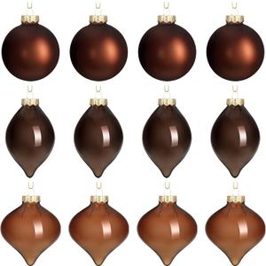Zomiboo 12 Pcs Brown Glass Christmas Ball Ornaments Set 3.15" Hanging Shatterproof Glass Bulbs for Christmas Tree Baubles Bulk for Holiday Xmas Tree Decorations Gifts