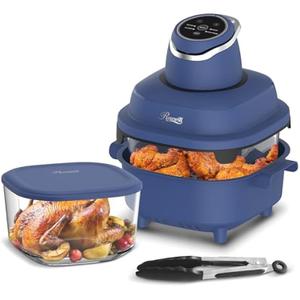 Rosewill Portable Glass Air Fryer, 4-in-1, 4.7 Quart Transparent Glass Cooker with Storage Lid and Tongs, Intelligent Compact for Deep Roasting, Recrisp
