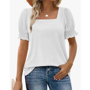 WIHOLL Tops for Women Summer Casual Ruffle Trim Sleeve Square Neck T Shirts White Medium WIHOLL Tops for Women Summer Casual Ruffle Trim Sleeve Square Neck T Shirts White Medium