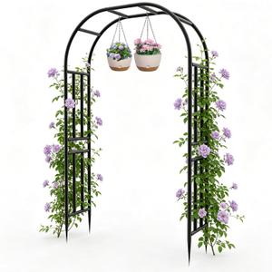 BUKLIYN Garden Arch - 63" L x 95" H Heavy Duty Black Metal Arbor, Length:63in