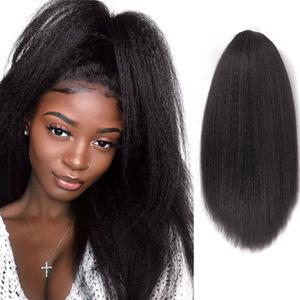 Long Yaki Straight Drawstring Ponytail for Black Women Synthetic Thick Natural Black Kinky Straight Ponytail Hairpieces 20 inch Clip in Ponytail Extension for Girl Daily Use(2# Natural Black)