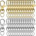 LEOBRO 60PCS Lobster Claw Clasps and Key Rings, Keychain Making kit, Keychains Clips and Key Chain Ring, Split Rings, for Key Chain, Jewelry Making, Art Crafts, Gold & Silver