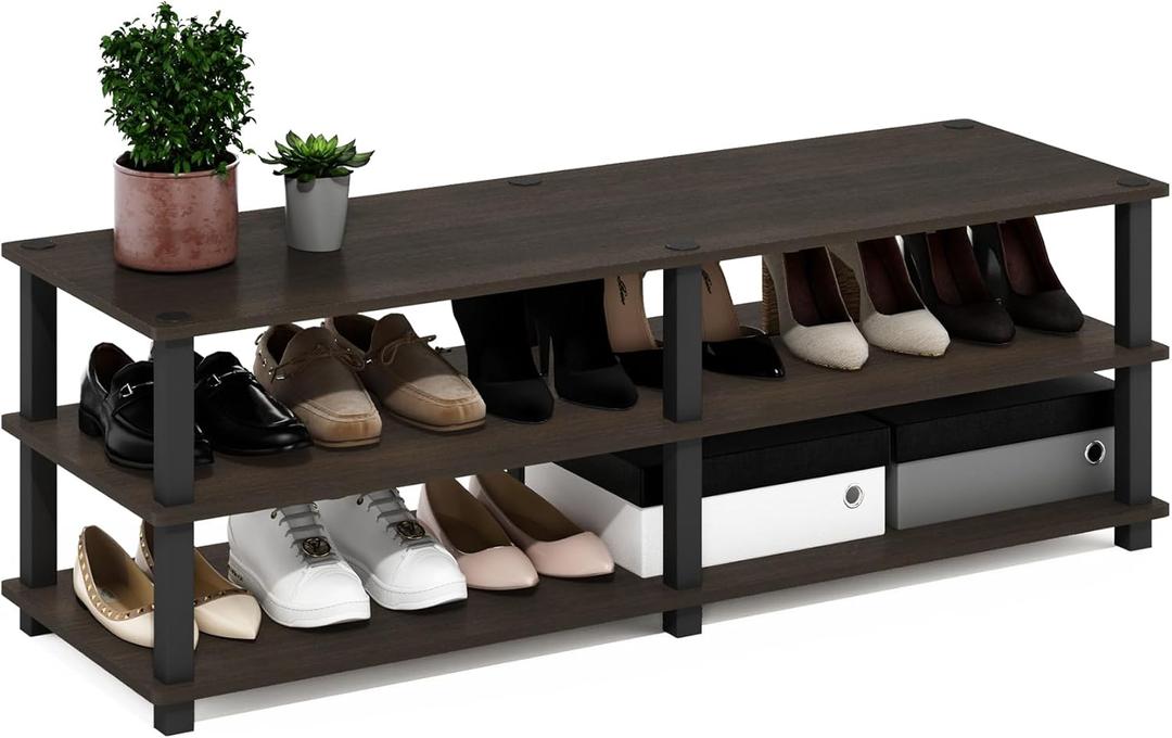 Furinno 14038DBR/BK TST No Tools 3-Tier Wide Shoe Storage Rack, Dark Brown/Black 47 Inch