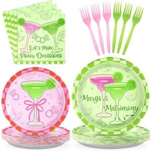 96Pcs Margs and Matrimony Bachelorette Party Decorations Fiesta Cocktail Plates and Napkins Sets Margarita Bachelorette Party Supplies for Mexican Cinco De Mayo Bridal Shower Favors Serves 24
