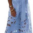 NIFTRIRY Outfits for Women 2 Piece Sets Lace Crop Shirt with Wide Leg Pants Two Piece Sets for Women Dressy (Medium, Blue)