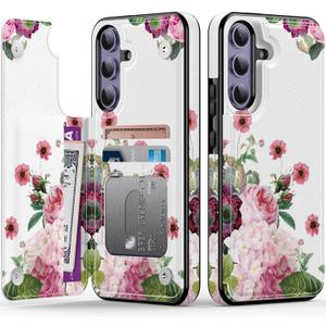Goodon for Samsung Galaxy S24 Plus Case Wallet - Flip Folio Leather Cover with Trendy Floral Design, 3 Card Slots & Kickstand Function, Protective Phone Case for Women and Girls - Blooming Roses