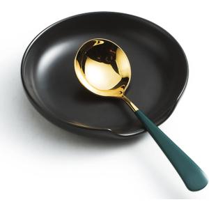 Gomakren Spoon Rest Spoon Holder For Stove Top Ceramic Black Spoon Rest For Kitchen Counter Valentine Spatula Holder Utensil Rest