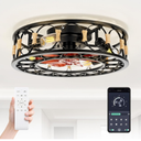 20" Caged Ceiling Fan with Lights and Remote, Low Profile Flush Mount Ceiling Fan, Enclosed Bladeless Fandelier with Silent DC Motor, Reversible 6 Speeds Industrial Farmhouse Fan Light Fixture