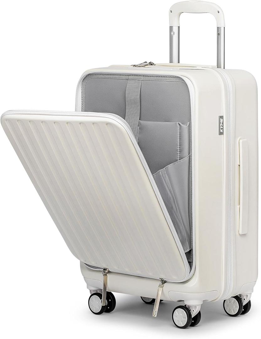 KYME 22-Inch Hardside Small Suitcase, 100% PC Hard Shell with Laptop Compartment, TSA Lock, Double Wheels for Men & Women, White (Carry-On 22-Inch(non-expandable))