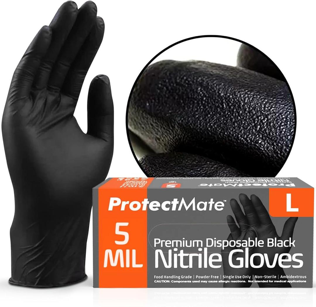 5 Mil Black Nitrile Gloves for Food Prep - Textured Food Prep Gloves - Food Handling Gloves Disposable Latex Free, Large