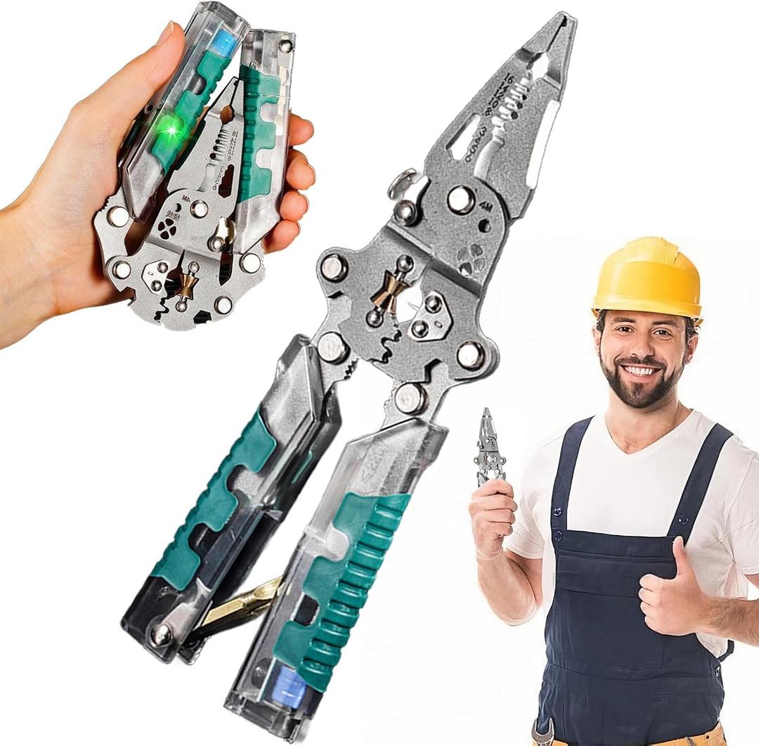 2025 New Tuvilo Electrical PliersPliers with Screwdriver & Wire Stripper  Folding Design, Cr-V Steel, Cuts, Strips, Crimps, Voltage Test, Portable Hand Tool for Home, Auto, and DIY Repair