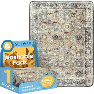 SCLOSE Washable Pee Pad for Dogs, 32" x 24" Reusable Puppy Pads Waterproof Dog Rugs, Super Absorbent, Leakproof, Dog Crate Pad, Playpen Mat, Whelping Pads, Vintage